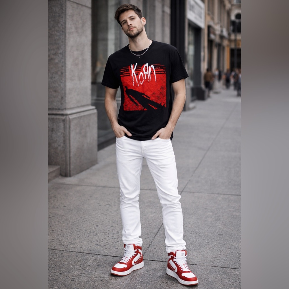 Korn Graphic T-Shirt Black Red Band Tee Streetwear Grunge Rock